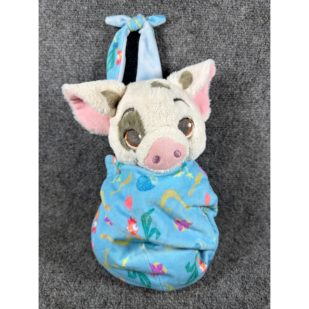 Disney Moana Pua Pig Plush with Blue Character Swaddle Blanket Stuffed Animal